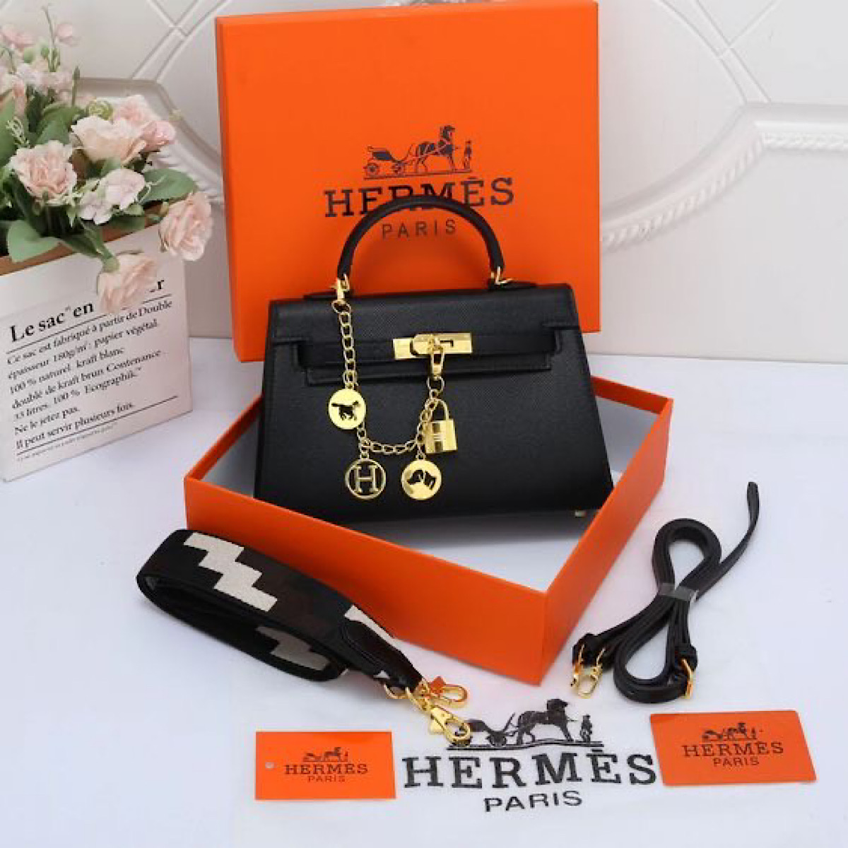 کیف هرمس مشکی مدل کلی (Hermes)