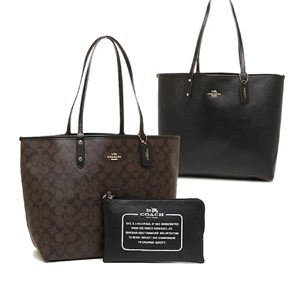 کیف کوچ توت بگ بصورت دورو Coach Black/Brown Signature Bag - Image 6